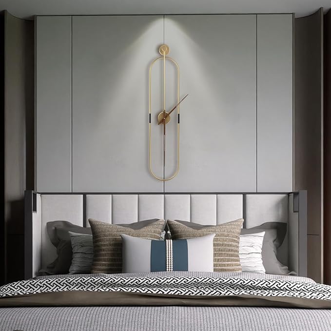 Modern Oval Wall Clock Large Wall Clock with Walnut Pointers for Living Room Home Decor Bedroom Kitchen Office (Oval Gold, Large)