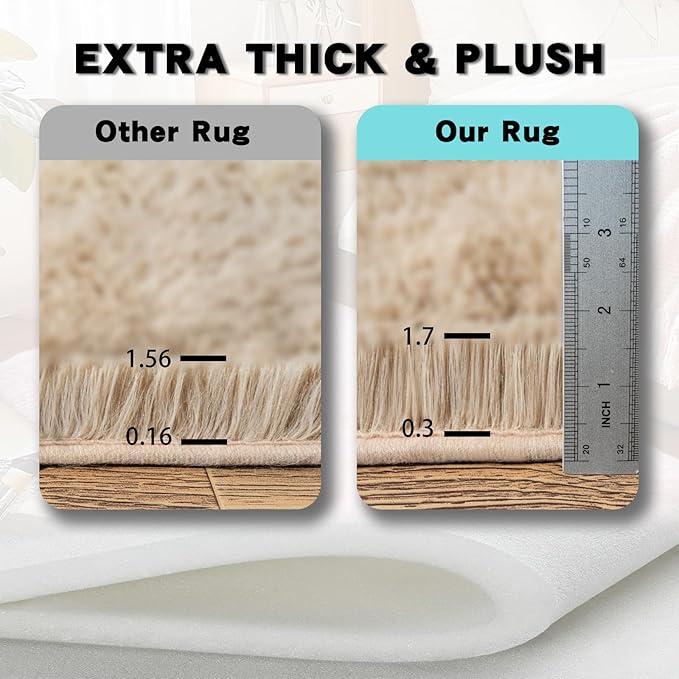 5x7 Area Rugs for Living Room, Fluffy Shaggy Rug Soft Carpets, Rugs for Bedroom Nursery Kids Room Dorm Home Decor Aesthetic, Light Tan