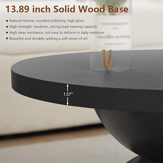 Solid Wood Round Nesting Coffee Table Set of 2, Circle Accent Tables with Unique Semi-Circular Legs, Mid Century Modern Side End Table Set for Small Space Living Room Office (Black)