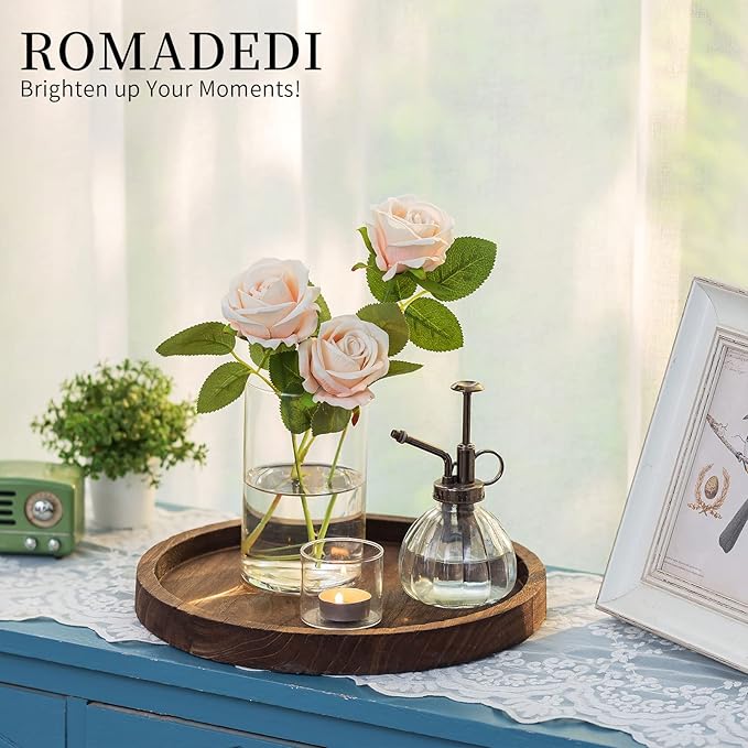 Wooden Decorative Tray Candle Holder: Romadedi Round Wood Tray Home Decor, Small Rustic Trays for Coffee Table, Ottoman, Table Centerpieces for Dining Room, Living Room, Farmhouse Kitchen