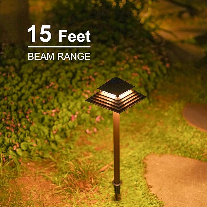 GOODSMANN Landscape Lighting 8PK Low Voltage Outdoor Path Lights 2-Tier Pagoda Landscape Path Lights Pathway Lights Wired 3W LED 180 Lumen 3000K Warm White Driveway Bronze Electric Pathway Light