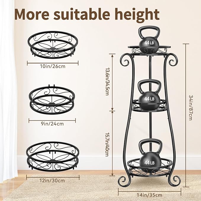 LASZOLA 3 Tier Black Metal Plant Stand for Multiple Large Planters Indoor Outdoor Organizer, Heavy Duty Tall Flower Stand for Corner Patio Bathroom Office, Modern Sturdy Vertical Iron Rack, Cat Proof