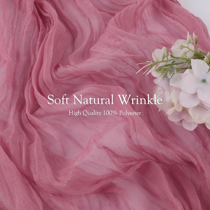 8 Pack 10ft Dusty Rose Cheese Cloth Table Runner 35x120 Inches Boho Gauze Rustic Wedding Cheesecloth Table Runners, Long Romantic Sheer Table Runner for Wedding Bridal Baby Shower Party Decor