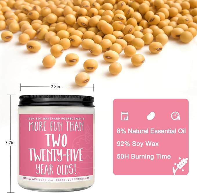 50th Birthday Gifts for Women, Perfect Birthday Present, Funny Presents for Mom, Friends, Wife, Sister, 7oz Vanilla Cream-Scented Candle