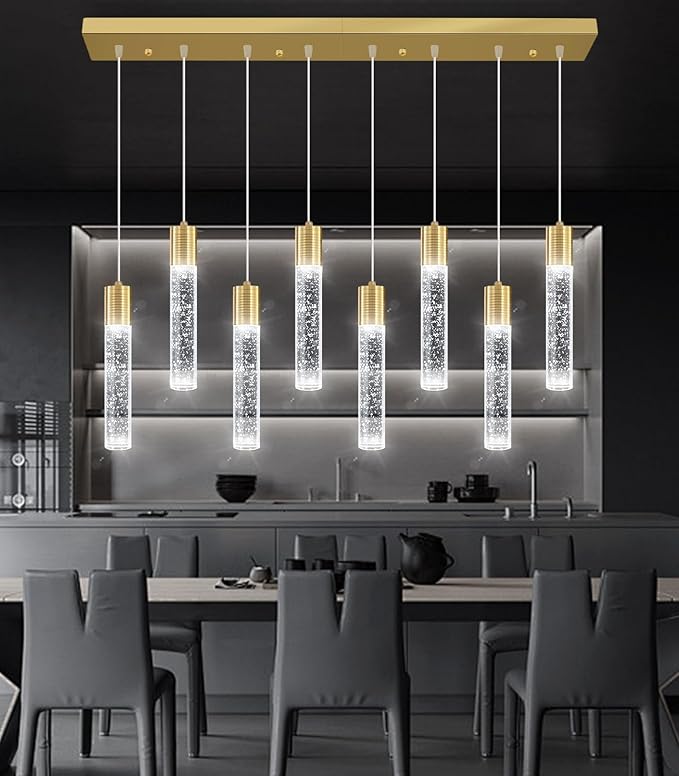 8-Lights Modern Crystal Chandeliers for Kitchen Island Pendants Lighting Fixture for Dining Room LED Ceiling Light for Hallway Foyer 6000K Sliver