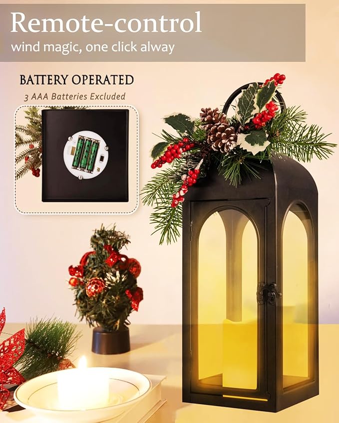 Bdor Lantern Decorative Candle Lantern 16 Inch Remote Vintage Set of 2 Decorations with Timer LED Metal Hanging Lantern for Home Outdoor Porch Decor Christmas Centerpieces Tables
