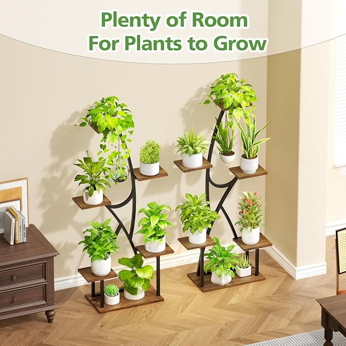 Plant Stand Indoor with Grow Lights - 2 Pack Corner Plant Shelf, 6 Tiered 45" Indoor Plant Stands for Multiple Plants, Plant Rack Display Holder, Flower Stands for Living Room Patio Home