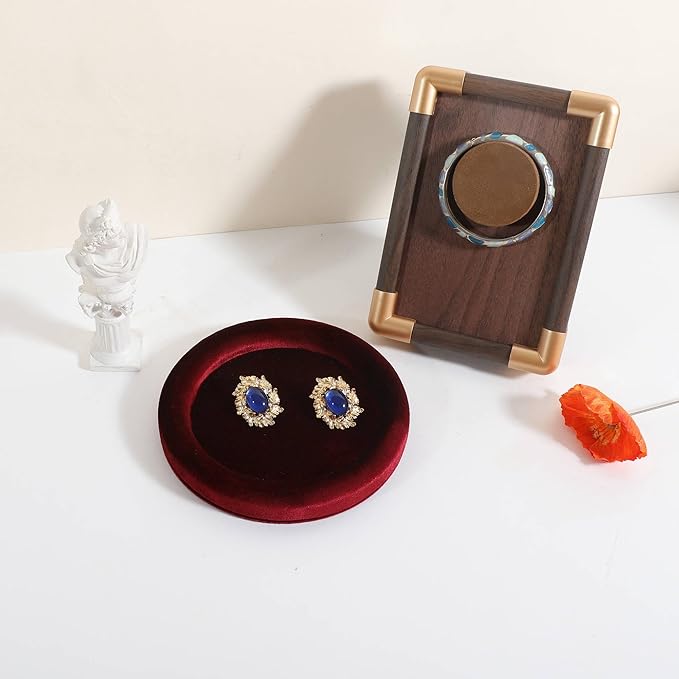 GemeShou Round Jewelry Organizer plate, Top Microfiber velvet Jewerly display tray, Empty Jewelry showcase tray for Necklace Bracelet Ring Earring display stand holder (Red-Small, 5.9 x 5.9 in)