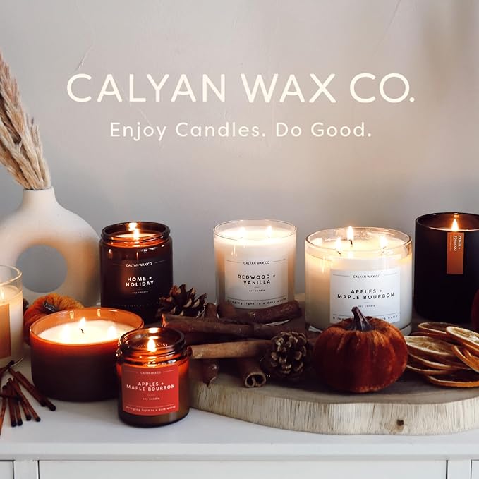 Calyan Wax Co. Fall Scented Candle Set, Fall Bundle of 4 Scented Candles, Bulk 3 Wick Candles, Non Toxic & Vegan Soy Wax, Candle Gift Set, 43 Hour Burn Time, 14.9oz Each