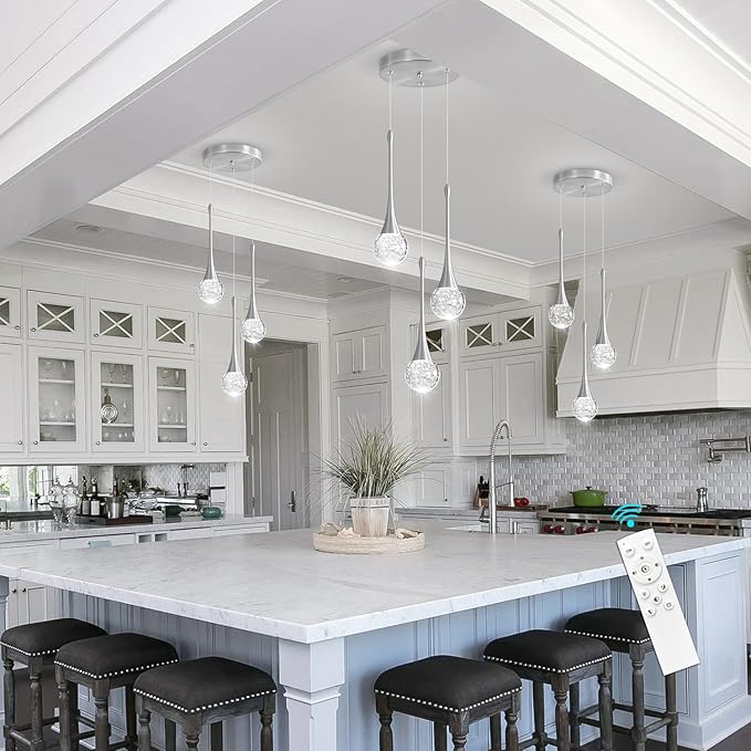 3-Lights Modern Pendant Lights for Kitchen Island LED Dimmable Crystal Glam Ceiling Pendant Lighting Chandelier for Dining Room Hallway Bedroom Corner Lamp Brushed Nickel