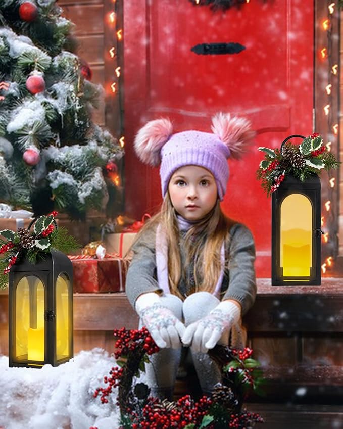 Bdor Lantern Decorative Candle Lantern 16 Inch Remote Vintage Set of 2 Decorations with Timer LED Metal Hanging Lantern for Home Outdoor Porch Decor Christmas Centerpieces Tables