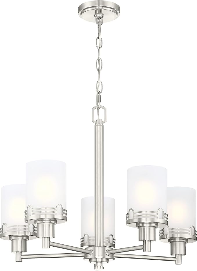 Doraimi Lighting 5 Light Fashion Kitchen Island Frosted Glass Shade+Hollow Metal Shade Chandelier Light Fixture,Brushed Nickel Finish Dining Room Living Room Corridor Bedroom