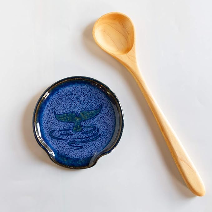 Georgetown Pottery Spoon Rest Blue Whale Tale, Handmade, Made in USA, Ceramic