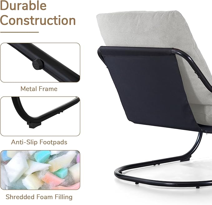 Peace nest Comfy Accent Chair Modern Living Room Bedroom Armchair with Mental Frame Comfortable Shredded Foam Cushion for Balcony Lounge Reading Meeting Room Light Grey