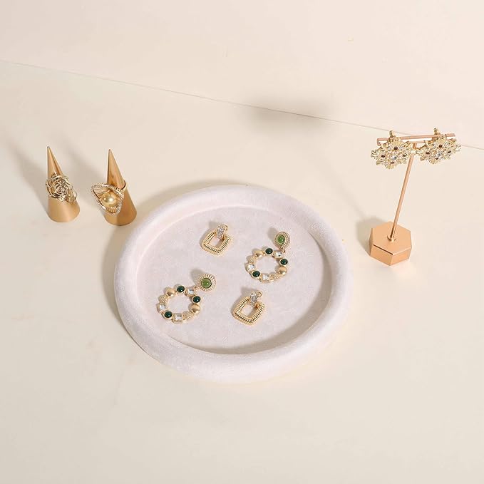 GemeShou Round Jewelry Organizer plate, Top Microfiber velvet Jewerly display tray, Empty Jewelry showcase tray for Necklace Bracelet Ring Earring display stand holder (Cream-Medium, 7.9 x 7.9 in)