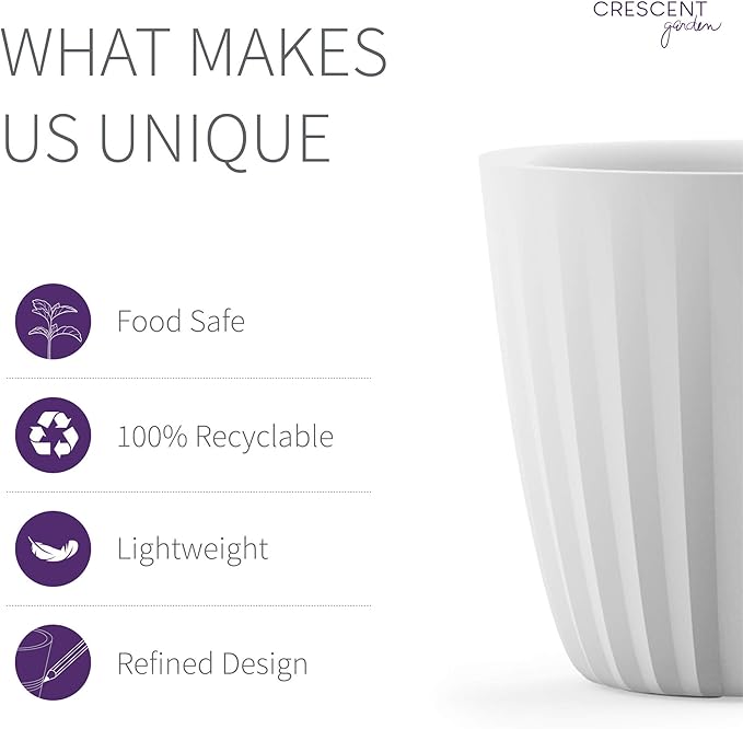 Crescent Garden Pleat Modern Decorative Planter, Indoor/Outdoor Pot, Resin Planter with Drain Hole - 15" W x 15" H (Cloud White)