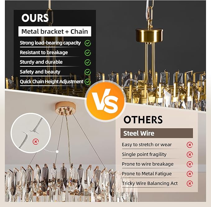 Rectangular Crystal Chandelier for Dining Room - L31.5'' Modern Gold Long Linear Chandelie,Luxury 3 Tier Raindrop K9 Crystals Oval Chandeliers for Living Room,Pendant Ceiling Light for Kitchen Island