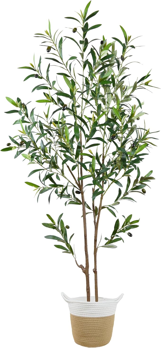 5ft (60”) Artificial Olive Tree, Tall Fake Olive Plant, Faux Olive Silk Tree for Mordern Indoor Home Livingroom Office Floor Corner Décor