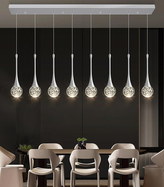 8 Light Modern Glam Crystal Rectangular Chandelier for High Ceiling LED Dimmable Ceiling Pendant Light Kitchen Island Staircase Foyer Enterway Living Room Chandelier Lighting Antique Silver