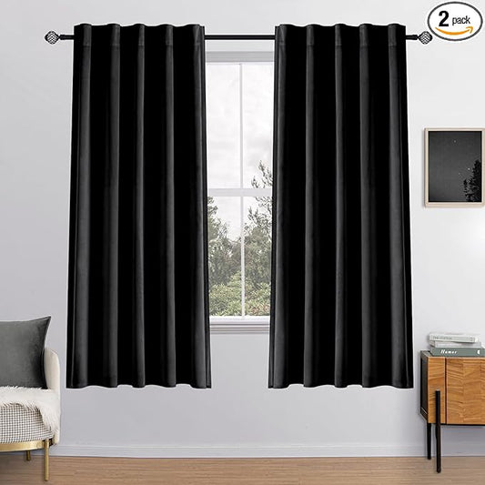 MIULEE Black Velvet Curtains 2 Panels Luxury Blackout Curtains for Bedroom Living Room Thermal Insulated Super Soft Window Drapes Rod Pocket & Back Tab Halloween Decor, W52 x L72 inches