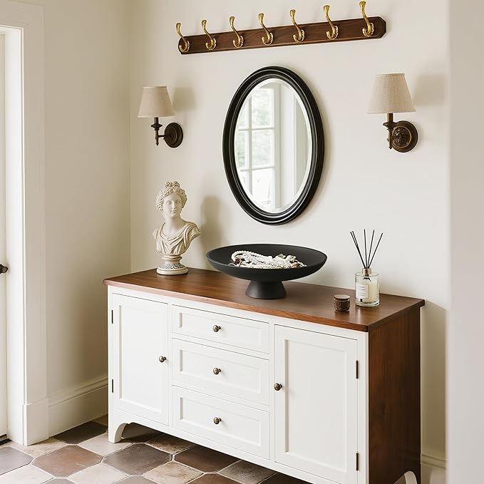 Modern Resin Pedestal Decorative Bowl, Large Fruit Bowl for Kitchen Counter, Stylish Key Bowl for Entryway Table, Matte Black