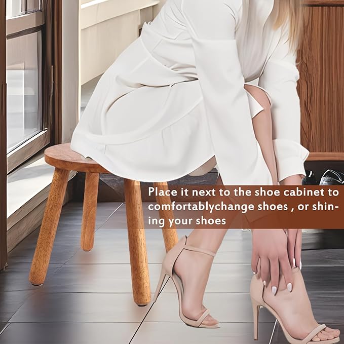 Round Solid Wooden Step Stool Garden Stool 15.8''H Plant Stool Wood Legs Detachable for Plant Stand, Kitchen, Bathroom Bedroom Livingroom (Walnut, 15.8inch)