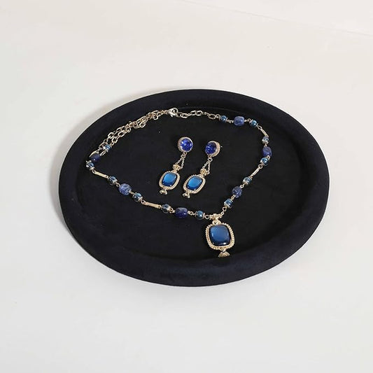 GemeShou Round Jewelry Organizer plate, Top Microfiber velvet Jewerly display tray, Empty Jewelry showcase tray for Necklace Bracelet Ring Earring display stand holder (Black-Large, 9.8 x 9.8 in)