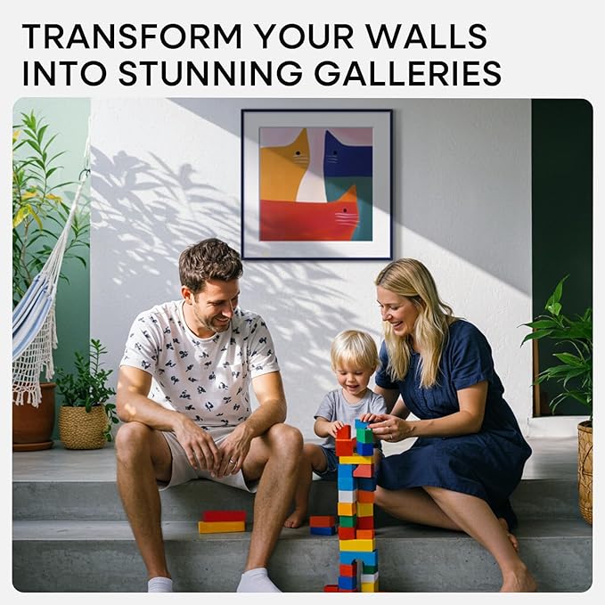 Homeforia 24x24 Picture Frame Navy Blue, High End Metal 24 x 24 Large Square Poster Frame with Mat 20 by 20 inch Photo, 24by24 Thin Frames Matted to 20x20 for Print, Tempered Glass, Wall Kit, Set of 1