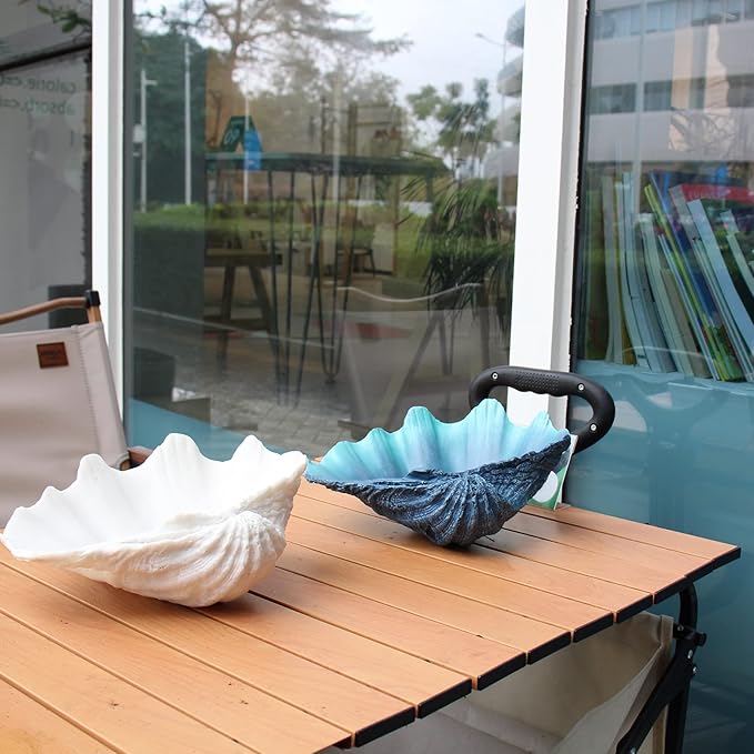 Medium Blue Scalloped Clam Shell Bowl Sea Shell Decor for Nautical Beach House,Coastal Decor Gift of Housewarming and Wedding Party