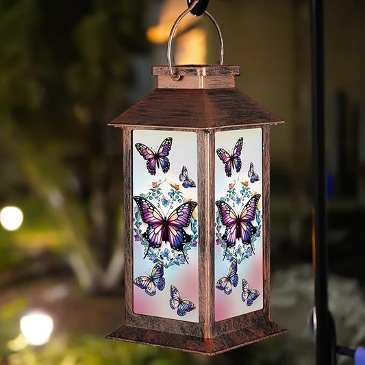 Solar Lantern Outdoor Waterproof Butterfly Garden Decor Birthday Gifts for Women Mom and Grandma Solar LED Plastic Decorative Hanging Light for Yard(Butterfly)
