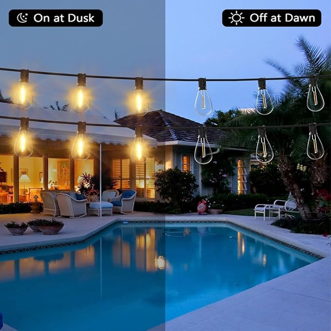 Outdoor String Lights S11 LED Patio Lights with 13 Plastic Bulbs(1 Spare), IP44 Waterproof Connectable Hanging Lights for Backyard Porch Balcony Party Decor(25FT