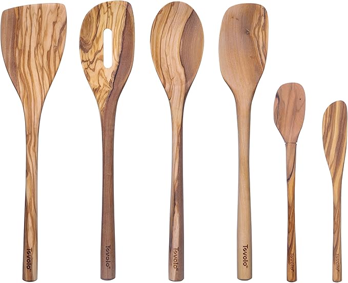 Tovolo Olivewood Utensil Set of 6 for Meal Prep, Cooking, Baking, and More