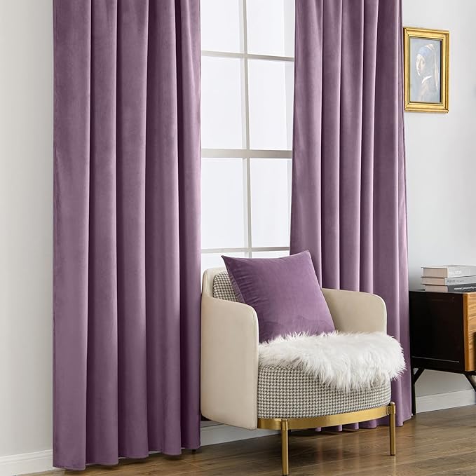 MIULEE Lavender Velvet Curtains 84 inches - Luxury Blackout Curtains for Bedroom Living Room Thermal Insulated Super Soft Window Drapes Rod Pocket & Back Tab, W52 x L84 inches,Purple,2 Panels