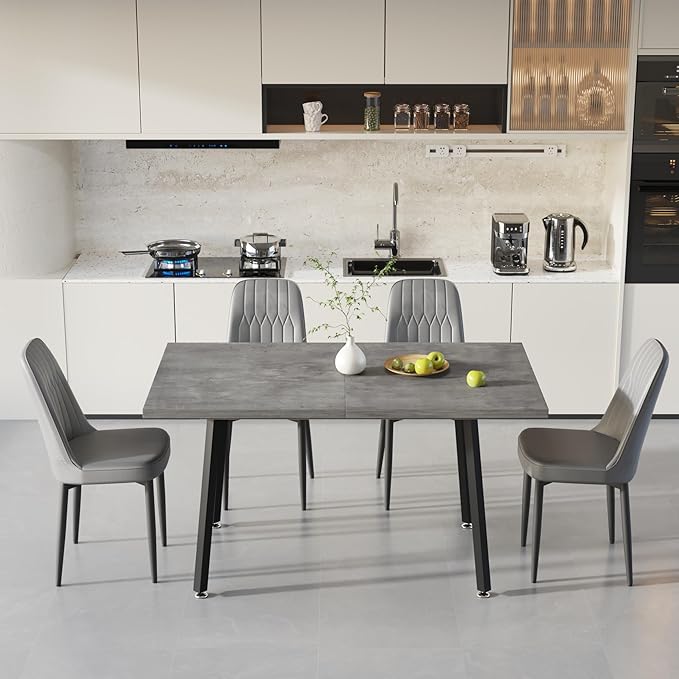 5 Piece Dining Table Set for 4-6,55-71" Extendable Dining Table Set with 4 Upholstered Chairs,Rectangle Kitchen Table Set for Small Space,Dining Room and Office,Grey