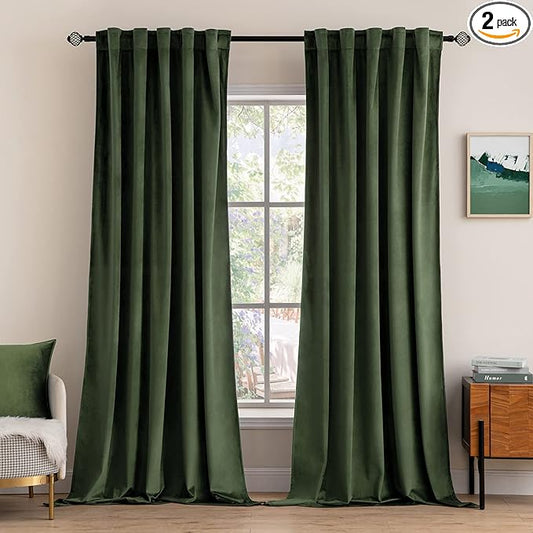 MIULEE Velvet Curtains 102 inches - Luxury Blackout Curtains for Bedroom Living Room Thermal Insulated Super Soft Window Drapes Rod Pocket & Back Tab, Olive Green, W52 x L102 inches, 2 Panels