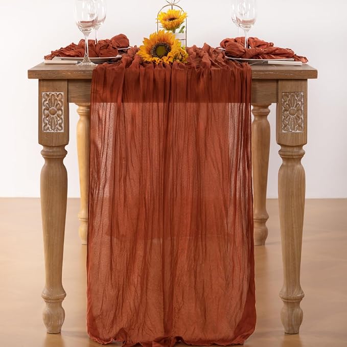 Terracotta Cheesecloth Table Runner Fall Burnt Orange Cheese Cloth Table Runner 120 Inches Rust Thanksgiving Fall Table Decorations for Friendsgiving Wedding Bridal Baby Shower Party