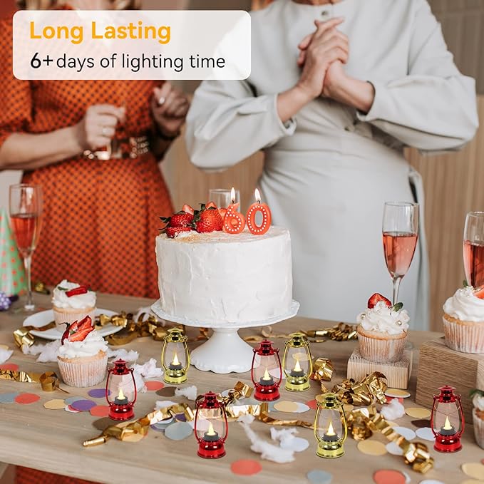 Mini Lanterns 6 Pcs LED Small Indoor Golden Decorative Outdoor Hanging Candle Lanterns Farmhouse Weddings Birthday Halloween Christmas Decorations