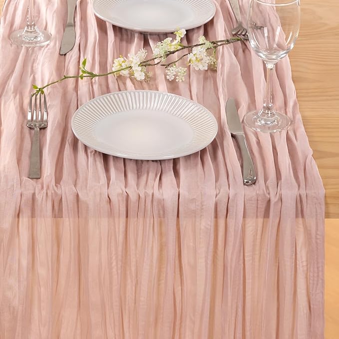 MLMC 8 Pack Pink Table Runner Boho Dusty Pink Cheesecloth Table Runner 10ft Gauze Cheese Cloth Fall Decor 35x120 Inches for Wedding Bridal Baby Shower Birthday Party Decor