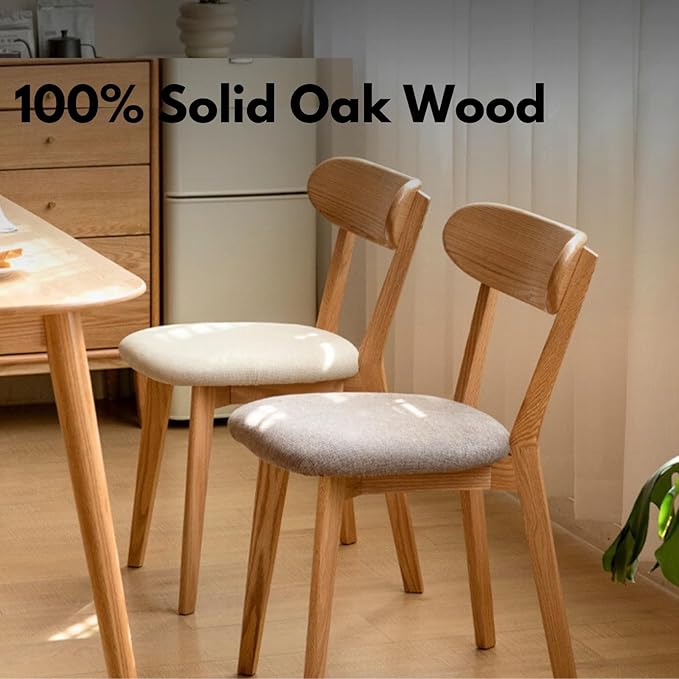 100% Solid Oak Wood Dining Chairs,Mid Century Modern Dining Chairs with Upholstered Cushion,Kitchen,Dining Room Chairs Set of 4 (4, Original Color White Upholstery)