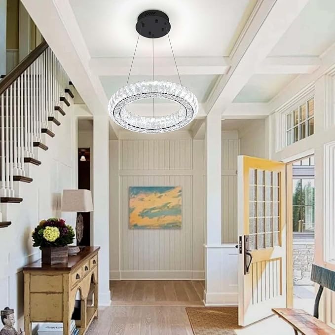 Modern LED Chandelier 1 Ring 8.7in Pendant Light for Kitchen Island Dimmable LED Ceiling Light Black Pendant Light for Dining Room Bedroom Living Room