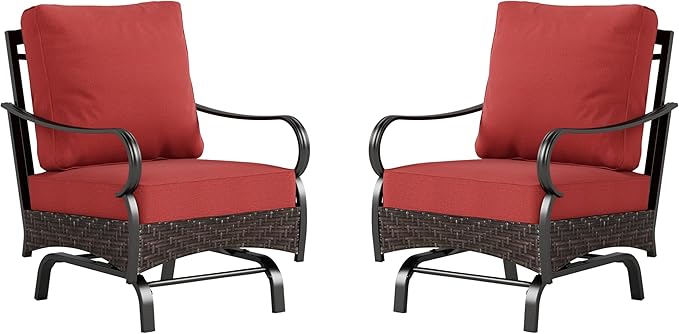 Rocking Patio Sofa Chairs - 2 PCS Outdoor Rocking Armchairs, Patio Seating with High Back Deep Seat for Porch Deck Balcony