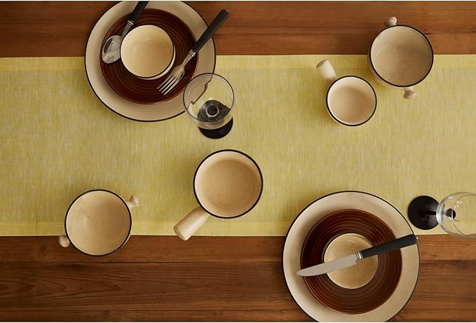 Solino Home Linen Short Table Runner 48 Inches - Athena, 100% Pure Linen Chambray Lemon Yellow Table Runner 14 x 48 Inch Ideal for Dresser and Coffee Tables