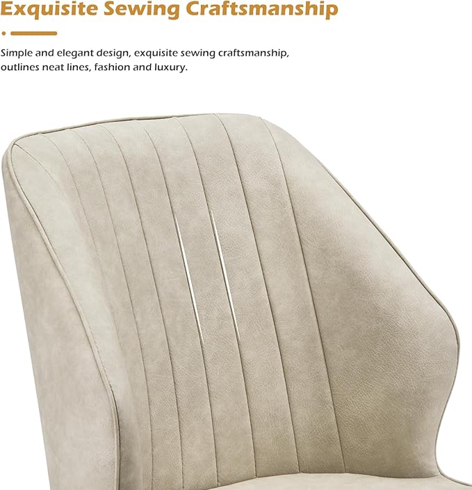 CLIPOP Faux Leather Dining Chairs Set of 2, Mid Century Modern Kitchen Chair, Upholstered Seat Leisure Side Chair with Backrests, Metal Legs for Living Room, Lounge, Guest Room, Cream