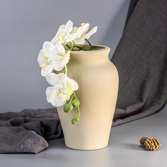 Ceramic Vase for Home Decor, 9 Inch Wide Mouth Pottery Vase, Vintage Farmhouse Vase Boho Neutral Decor, Terracotta Rustic Vase for Living Room, Entryway, Floor, Mantel Decoration（Pottery Clay）