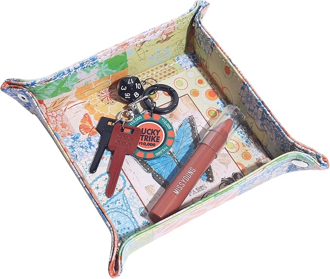 Decorative Valet Tray Organizer for Keys, Makeup Brush Holder, Jewelry Tray Dish,Cute Bowl Trinket Tray,New Home Gifts for Women,Catchall Bedside Nightstand Caddy Holder (Butterfly Pattern)