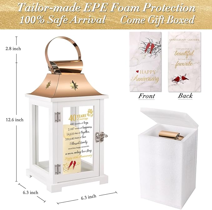 40th Wedding Anniversary Lantern,40th Anniversary Wedding Gifts for Couple Parents Husband Wife，40 Year Ruby Anniversary Gifts for Her Him,Unique 40th Anniversary Wedding Gift Ideas