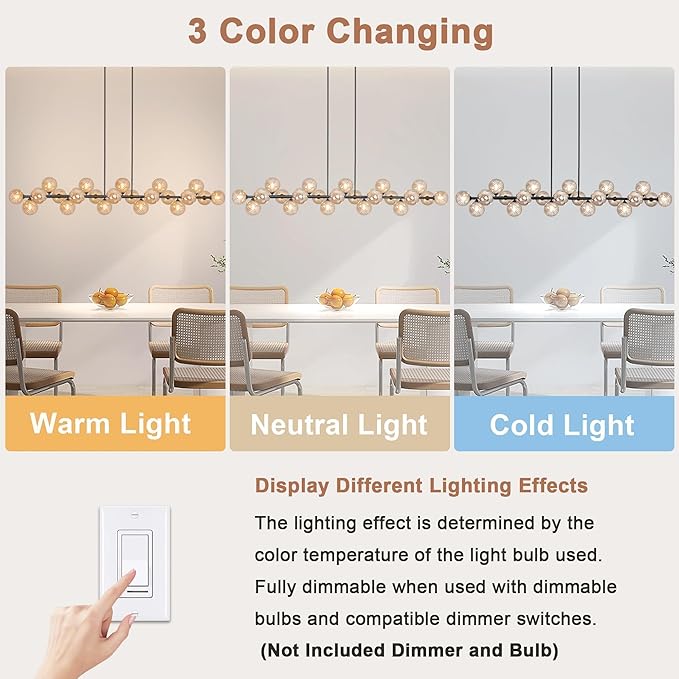 Modern Linear Chandelier 22-Lights Linear Sputnik Chandelier with Amber Striped Glass Shade 70 Inch Long Chandeliers for Dining Room, Living Room, Kitchen Island, Farmhouse