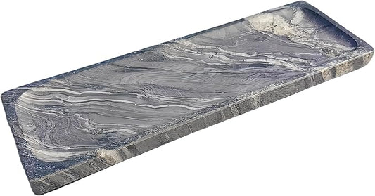 Long Natural Marble Vanity Tray: 10.6”x3.5” Organizer for Bathroom Kitchen Dresser Jewelry, Decorative Catch-All Trays for Coffee Table Home Decor, Polished Galactic Stars