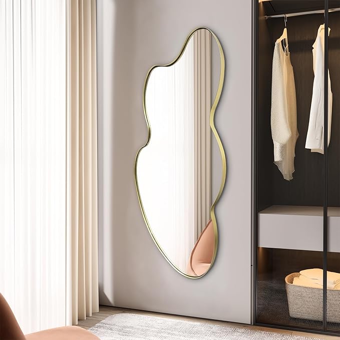 Gold Irregular Mirror, Asymmetrical Wall Mirror, 49.6"x26" Cloud Shaped Mirrors, Large Metal Frame Mirrors for Living Room Bathroom Bedroom Hallway Entryway Fireplace