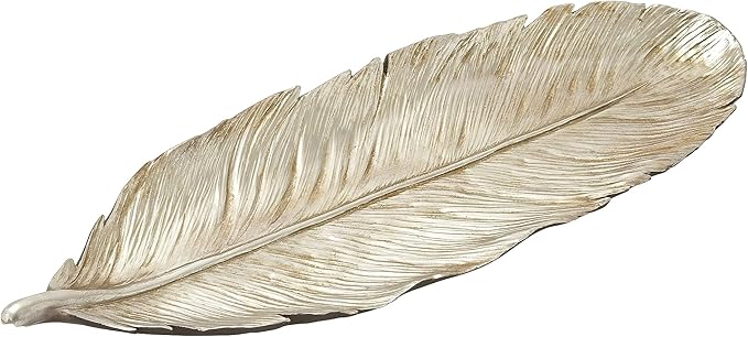 Deco 79 Polystone Bird Feather Decorative Bowl, 26" x 9" x 2", Silver